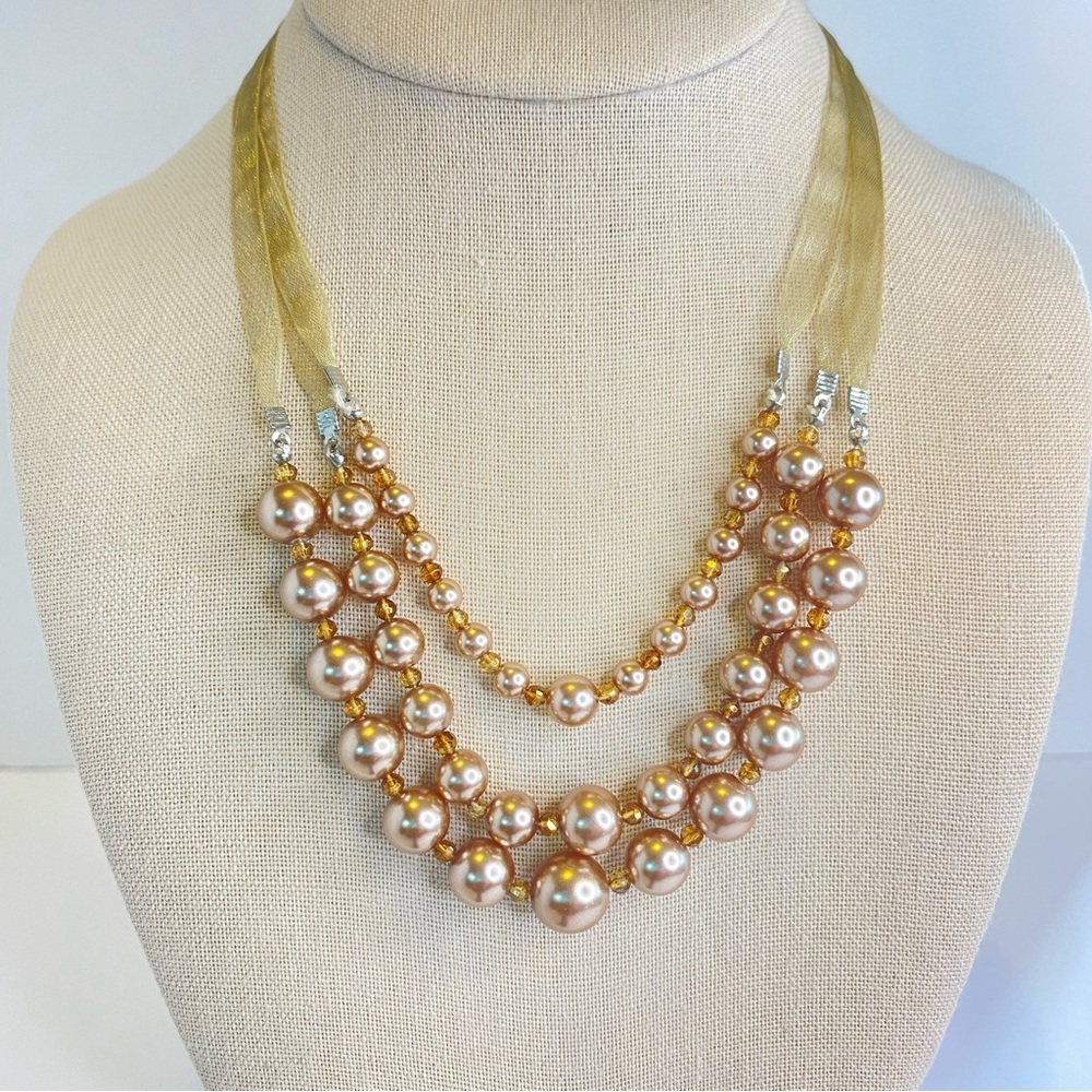 Vera Wang Champagne‎ Glass Pearl Beaded Ribbon Necklace